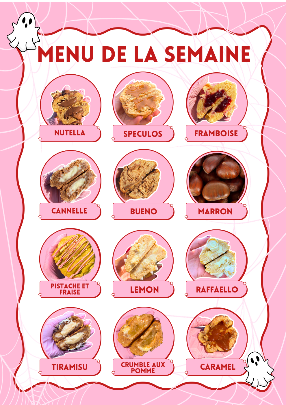 Taylers Treats Menu de la Semaine graphic showing twelve cookie flavours